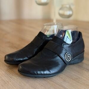 Remonte Dorndorf Black Leather Comfort Slip On Loafers Wedge Shoes Swirl EU 38